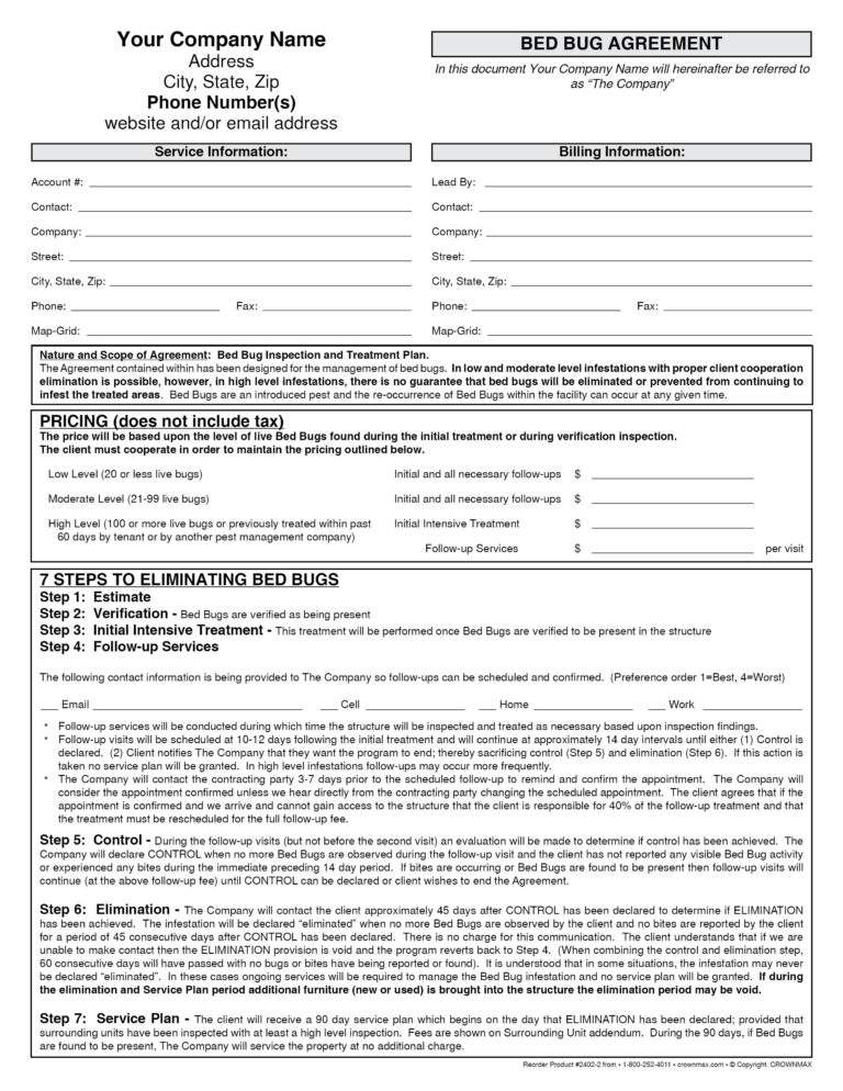 2402 - Bed Bug Agreement Form - Crownmax.com