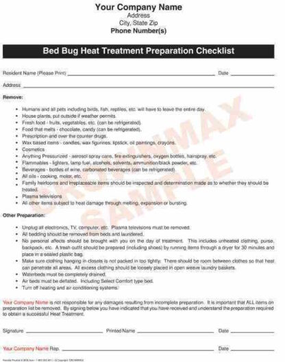 Bed Bug Heat Treatment Preparation Checklist