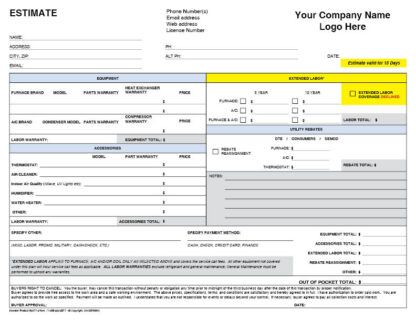 HVAC Service Equipment Estimate