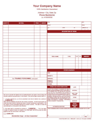 3011 PREVIEW Plumbing Service Order / Invoice