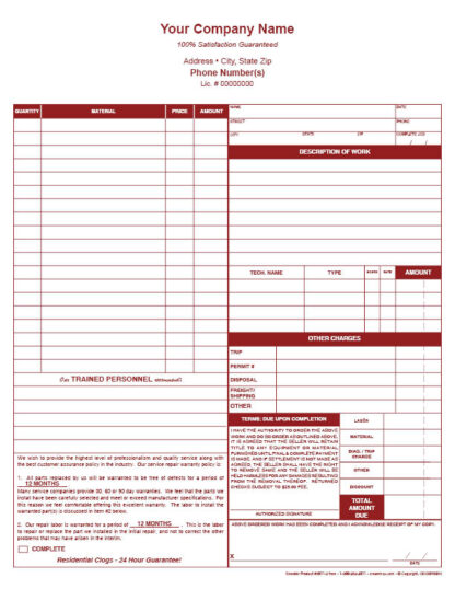 3011 preview plumbing service order / invoice