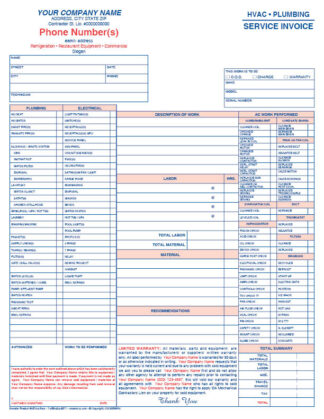 3016 PREVIEW Plumbing HVAC Service Order / Invoice