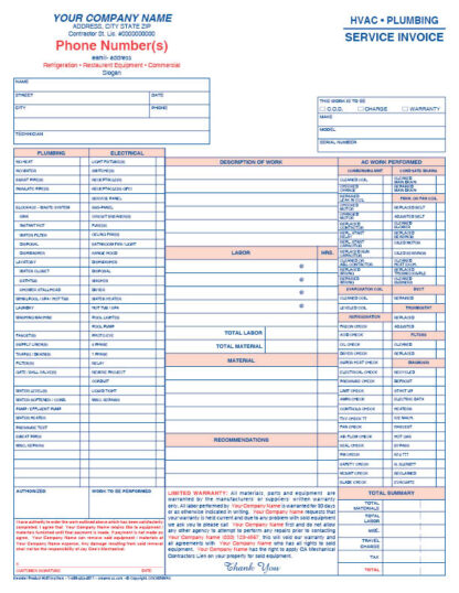 3016 preview plumbing hvac service order / invoice